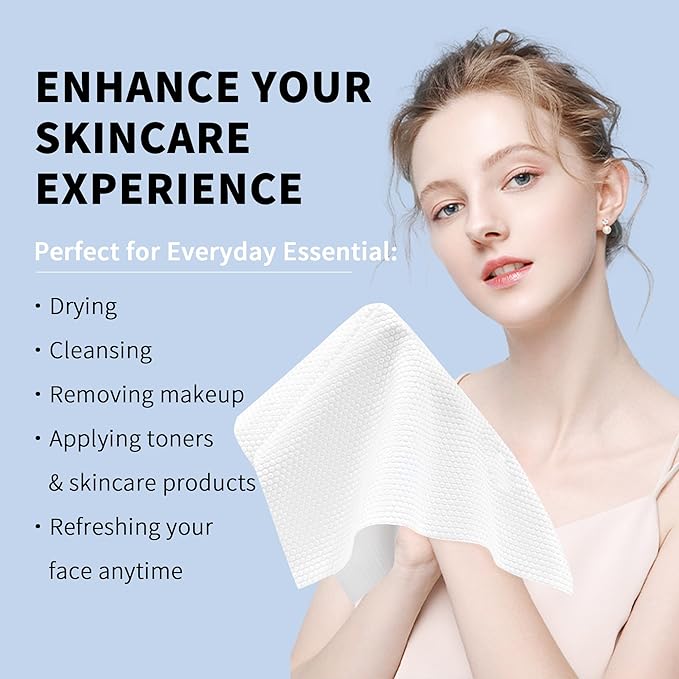 Disposable Face Towels, Ultra Soft Biodegradable Dry Wipes, Makeup Remover