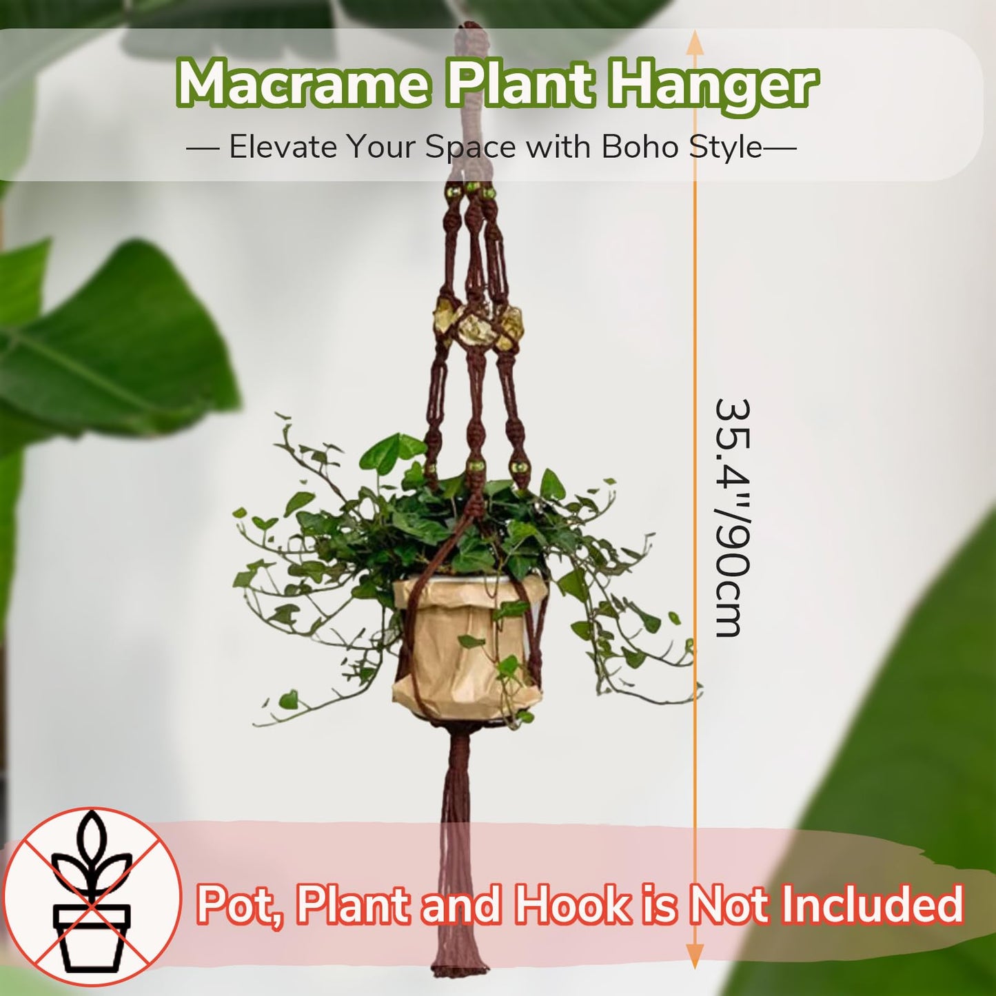 Nomylunota Macrame Plant Hanger with Boho Beads Handmade Hanging Planter Crochet Plant Holder(35.4 inches,Green & Brown & Black)