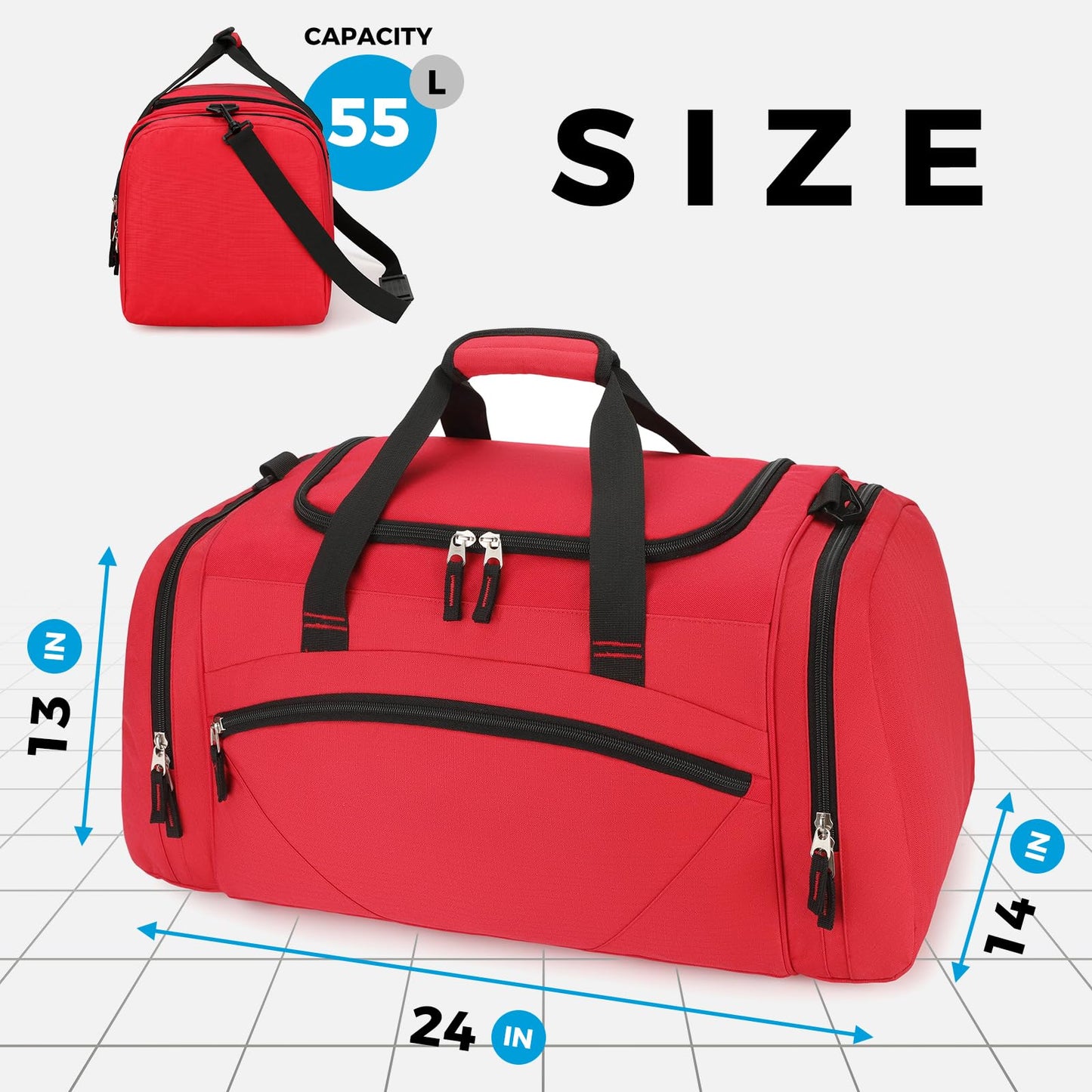 Uarition Mens Gym Bag, 55L Large Sports Duffle Bags, Workout Bags Lightweight, Red