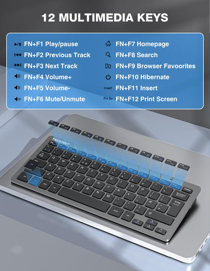 TECKNET Mini Wireless Keyboard and Mouse Set, 2.4G Cordless USB Keyboard and Silent Mouse Comb with Nano USB Receiver, 12 Multimedia Shortcuts for Computer, PC, Laptop, Desktop (Grey)