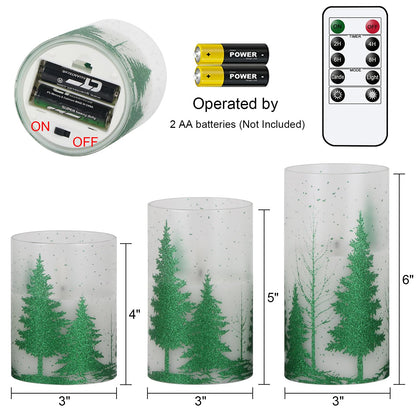 Wondise Glass Flickering Flameless Candles with Remote and Timer, Battery Operated 3D Wick LED Candles Christmas Tree for Christmas Holiday Home Decoration, Set of 3(D3 x H4,5,6 Inch)