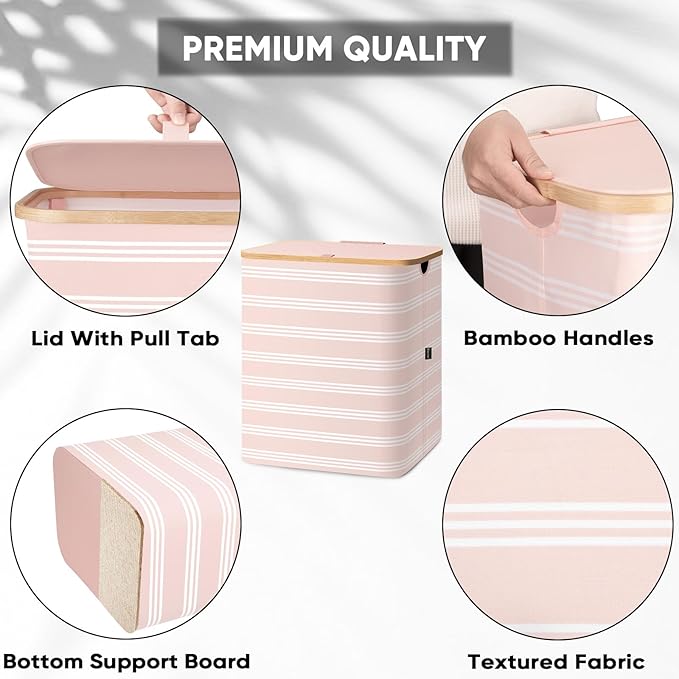 BALEINE Laundry Hamper with Lid, Tall Laundry Baskets with Bamboo Pull Handles