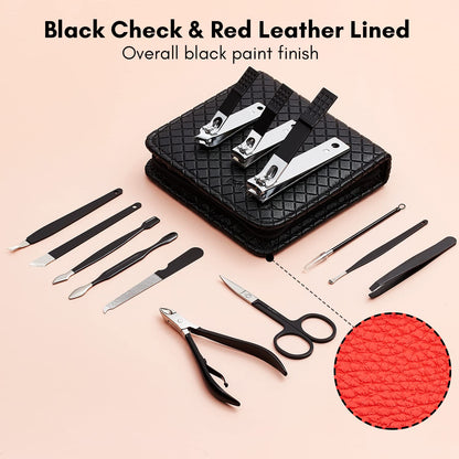 FAMILIFE Manicure Set, Nail Professional Kit Manicure Kits Nail Clipper Sets, 13PCS Stainless Steel Pedicure Sets Mens Grooming Tool, with Brown Leather Travel Case for Men
