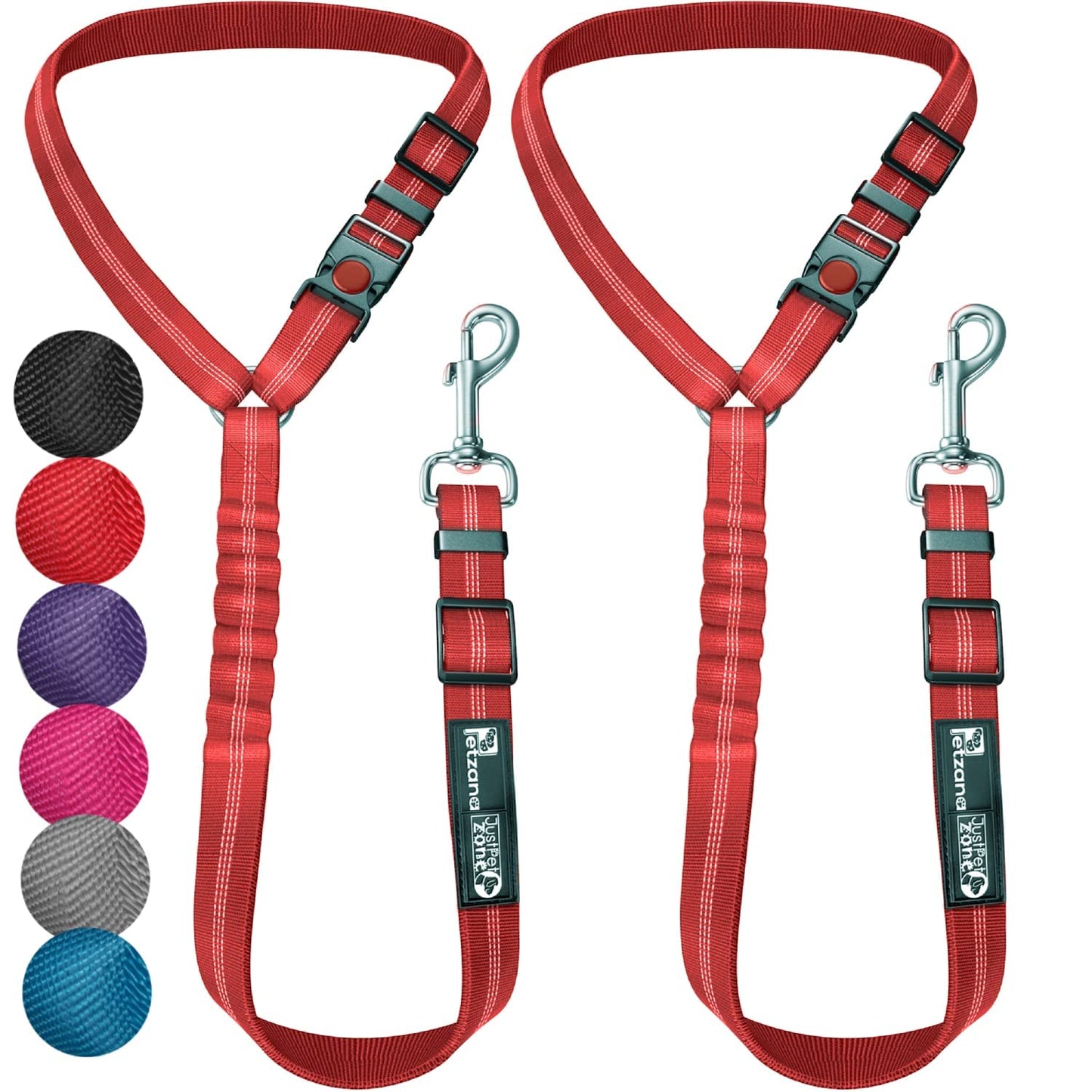 Headrest dog car seat belt 2 Pack Adjustable Durable Headrest Seat belt Pet Dog Car Safety Harness Restraint with Elastic Nylon Bungee Buffer Red