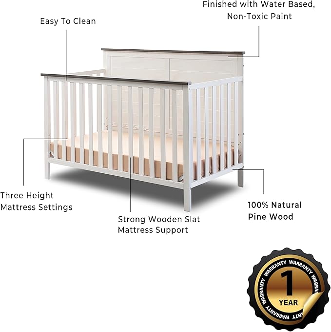 Sorelle Furniture Ashley Crib, Classic 4-in-1 Convertible Pannel Crib, Baby