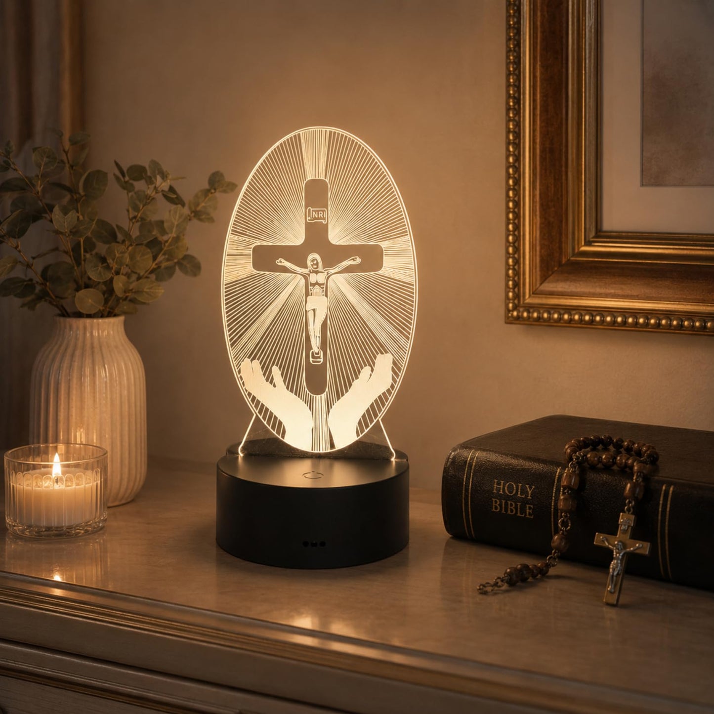 LJYIDAMY 3D Jesus Cross Night Light, Christian LED Illusion Lamp with Remote, USB Powered Religious Cross Lamp for Bedroom Prayer Room Decor, Christmas Christian Gifts for Men Women