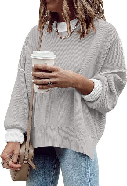 ETCYY Womens Oversized Sweaters Fall 2025 Fashion Clothes Trendy Batwing Sleeve Colorblock Striped Knit Pullover Tops
