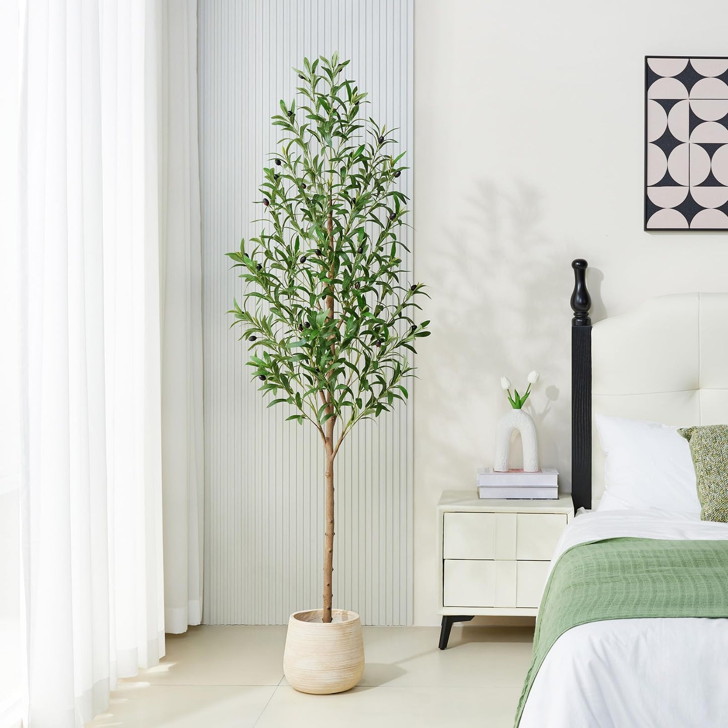 VeriNatural 6FT Artificial Olive Tree Indoor – Real Wood Trunk Tall Faux Olive Tree, Large Fake Potted Plant for Home Decor Living Room& Office Decor,VN245