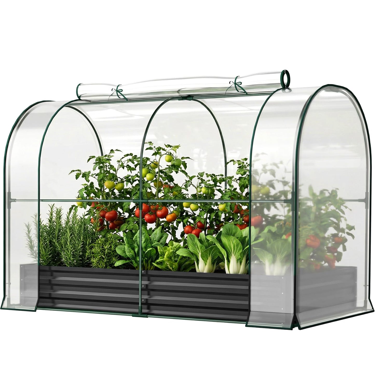 SUNYRISY Galvanized Raised Garden Bed with Greenhouse, Outdoor Metal Planter Box with Plant Bed Cover, Garden Box Protection for Gardening Vegetables Flowers Herbs Planting, Black
