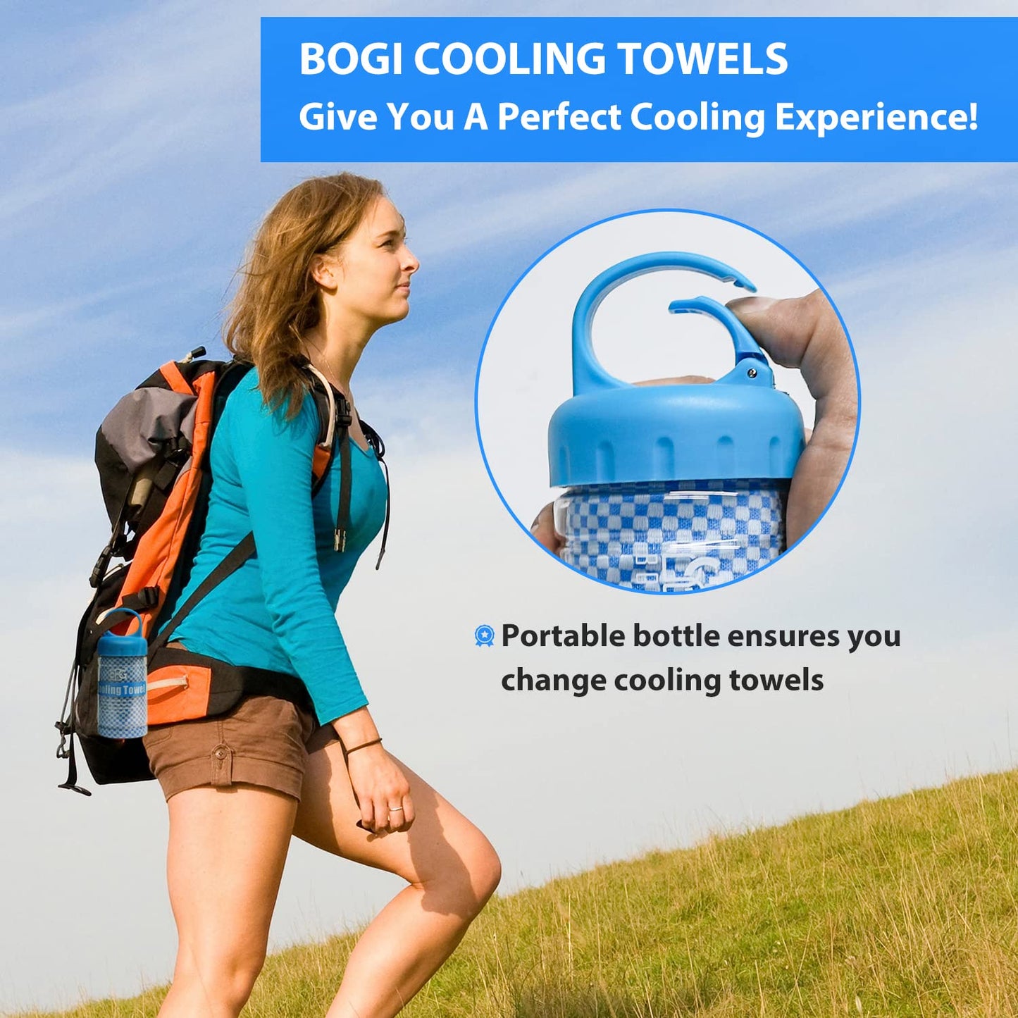 BOGI Cooling Towel, Cooling Towels for Neck and Face-40"x12"-Ice Towel for Instant Cooling, Soft Breathable Chilly Towel, Stay Cool for Yoga, Sport, Gym, Workout, Camping & More Activities (Blue)