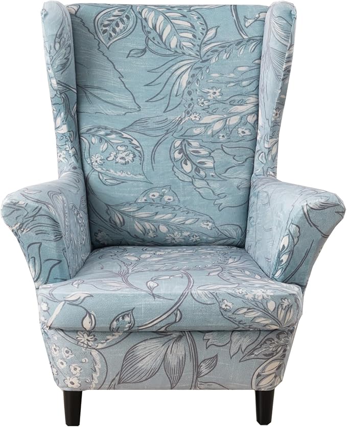 KRFOONN Velvet Wing Chair Slipcovers 2 Piece Stretch Printed Wingback Chair