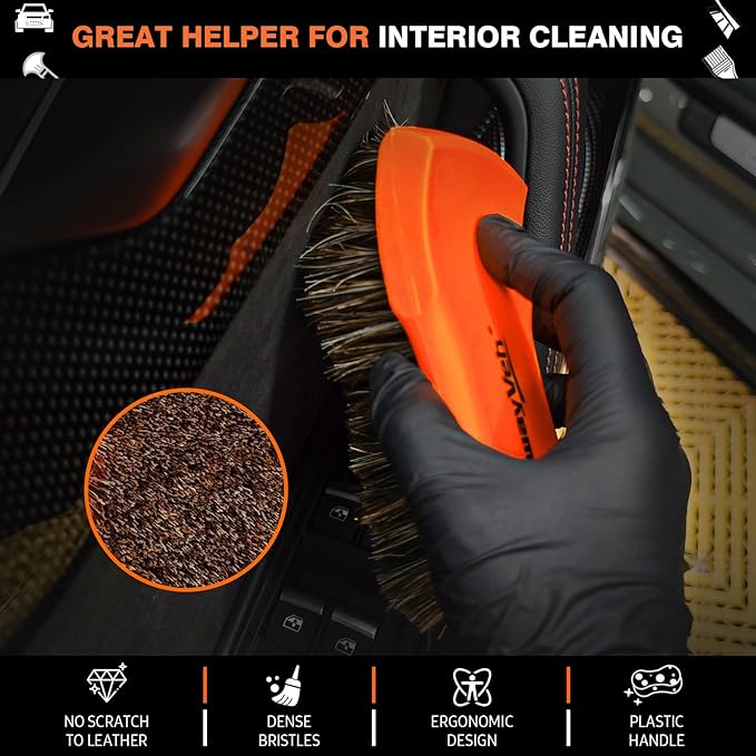 YeewayVeh 7PCS Car Interior Detailing Kit, Horse Hair Leather Brush