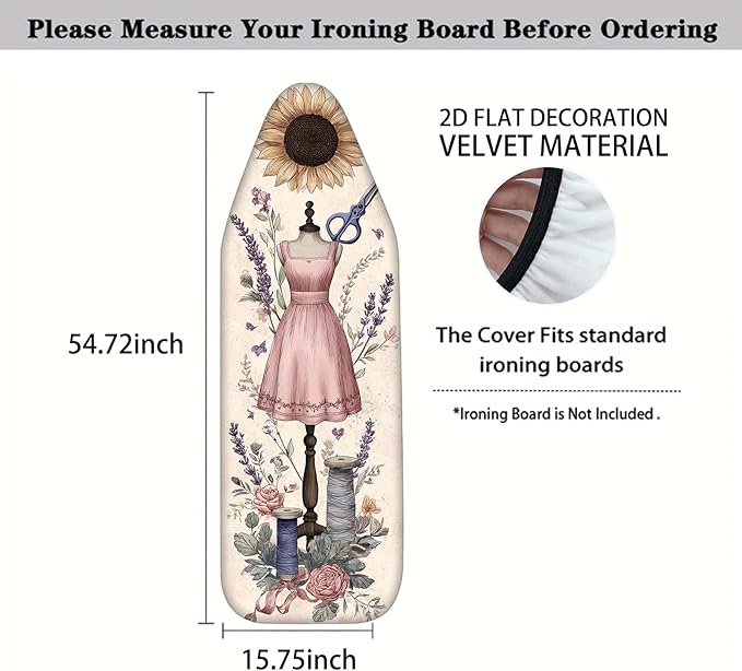 Nuxovilar Sunflower & Sewing Mannequin Pattern Ironing Board Cover, 15×54 inch