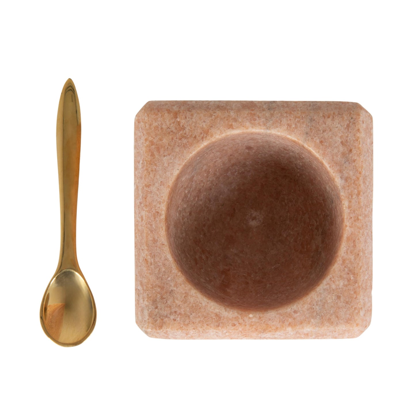 Creative Co-Op Square Marble Bowl with Stainless Steel Spoon, Pink