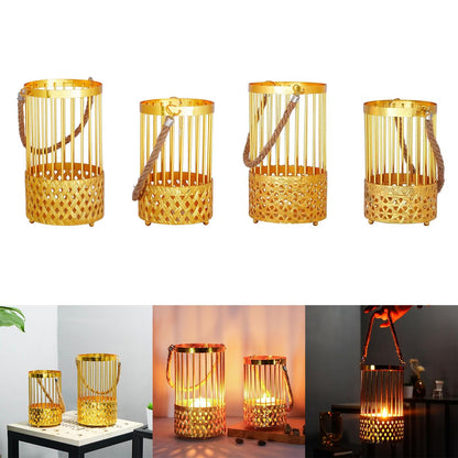 MIXIKE 2Pcs European Metal Candle Holder Hollow Out Iron Candlesticks with Rope Handle Hangings Tealight Candle Stand for Party