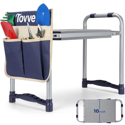 Tovve Upgraded Garden Kneeler and Seat with Thicken & Widen Soft Kneeling Pad, Heavy-Duty Foldable Garden Stool with Large Garden Tool Bag, Portable Garden Bench Gardening Gifts for Women, Seniors