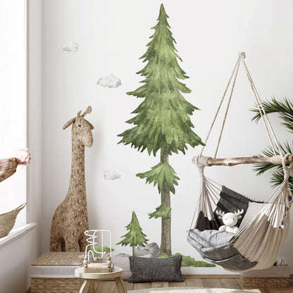 Watercolor Large Pine Tree Wall Stickers- Woodland Tree Peel & Stick Removable Wall Decal for Kid Bedroom Living Room Nursery,135 cm x 215 cm