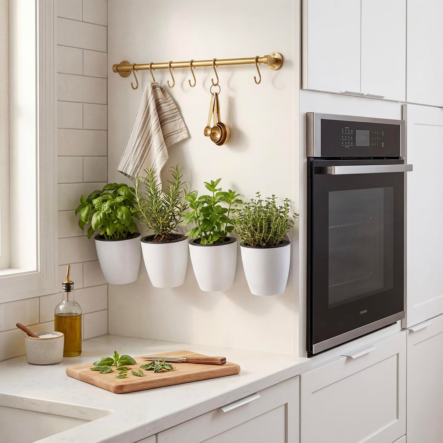 MyGift 5 Inch Wall Mounted Modern White Plastic Self Watering Planter Pots, Small Hanging Double Layer Wall Planter, Tabletop Mini Plant Container for Herb Succulent Cactus Flower, Set of 4