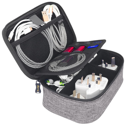 sisma Electronics Cords Organizer Tech Accessories Storage Case Travel Small Carrying Bag for Charging Cables Adapter USB Plugs Power Cord Leads - Grey 1680d