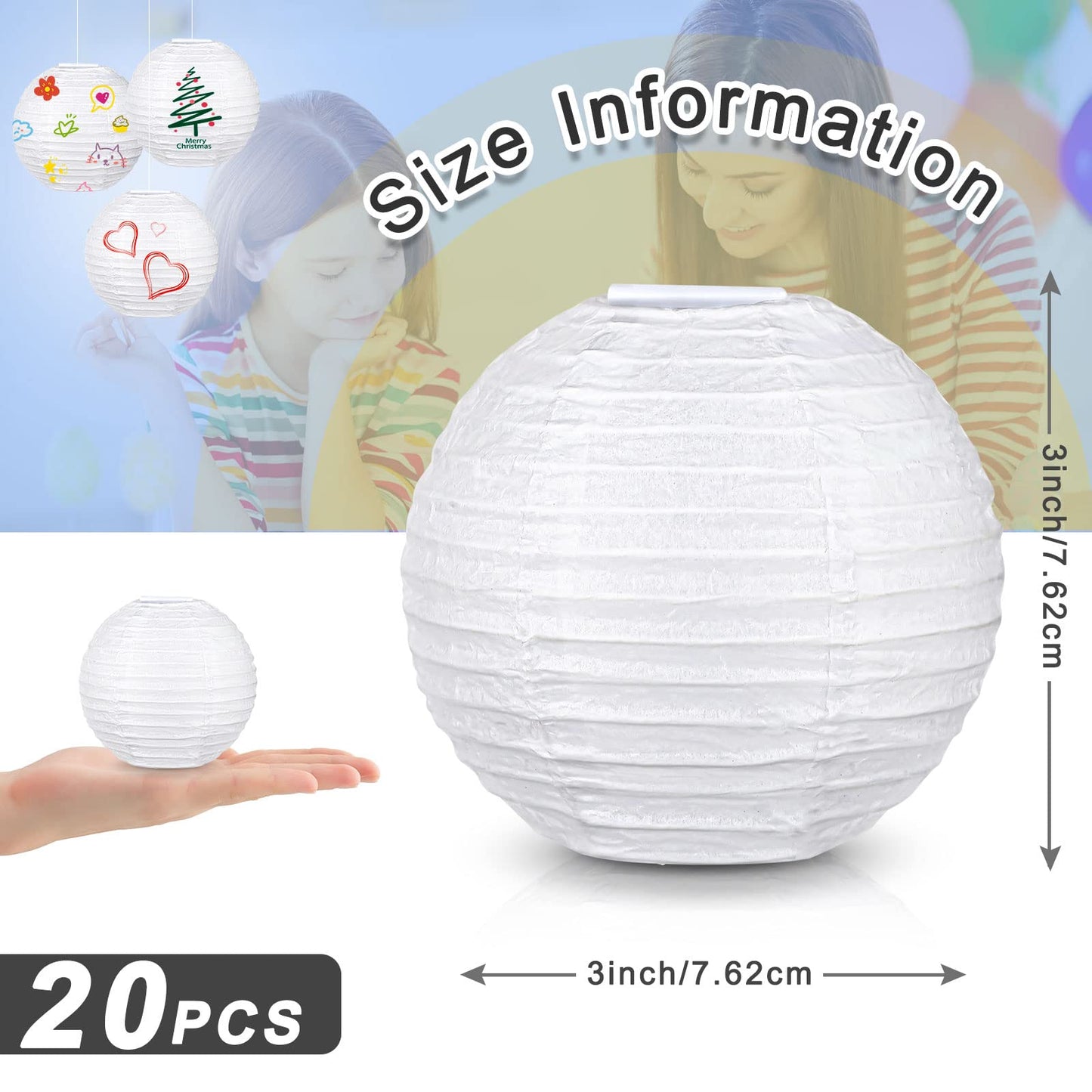 Hortsun 20 Pcs Chinese Japanese Paper Lanterns 3 Inches Decorative Hanging Ball Paper Lanterns Lamps for Wedding Birthday Party Shower Home Decorations(White)