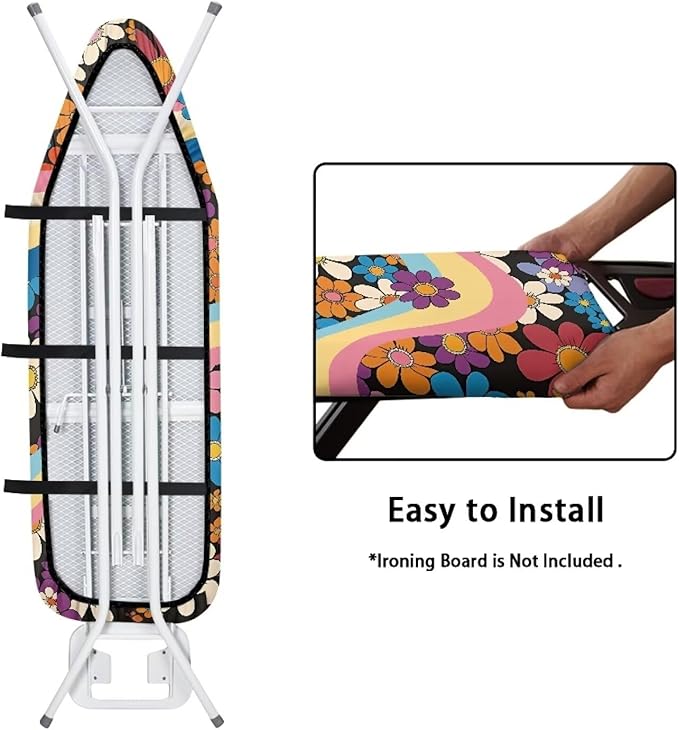 Daisy Stripe Printed Ironing Board Cover, Lightweight Breathable Ironing Board