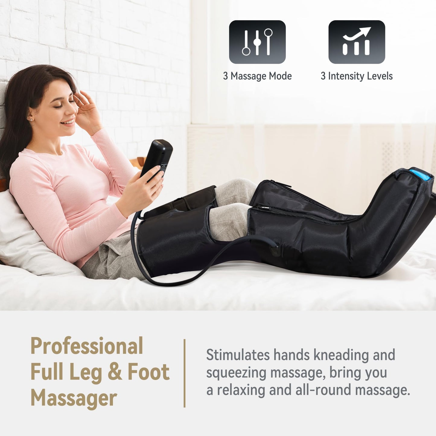 FIT KING Air Compression Leg Massager with Heat for Circulation Upgraded Full Leg and Foot Massager to Relieve Pain, Swelling, Edema, RLS - Built-in Pressure Sensor & LCD Display - Gift for Mom Wife