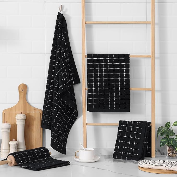 Homaxy 100% Cotton Terry Kitchen Towels, Checkered Designed, Soft and Super