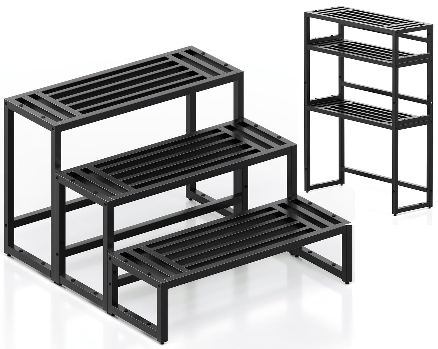 Hongsane Plant Stand Indoor Outdoor,3 Tier Ladder Metal Plant Stands Riser,Heavy Duty Wrought Iron Plant Shelves for Multi Large Pots,Black Tiered Flower Display Holder for Living Room,Patio,Balcony