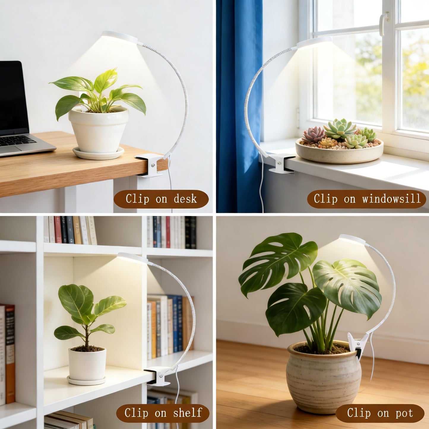 VC.Formark Clip On Plant Grow Lights for Indoor Plants Small Potted - Full Spectrum 3 Modes, 10-Level Dimmer, 3/9/12H Timer & Durable Metal Gooseneck for Succulents,Herbs