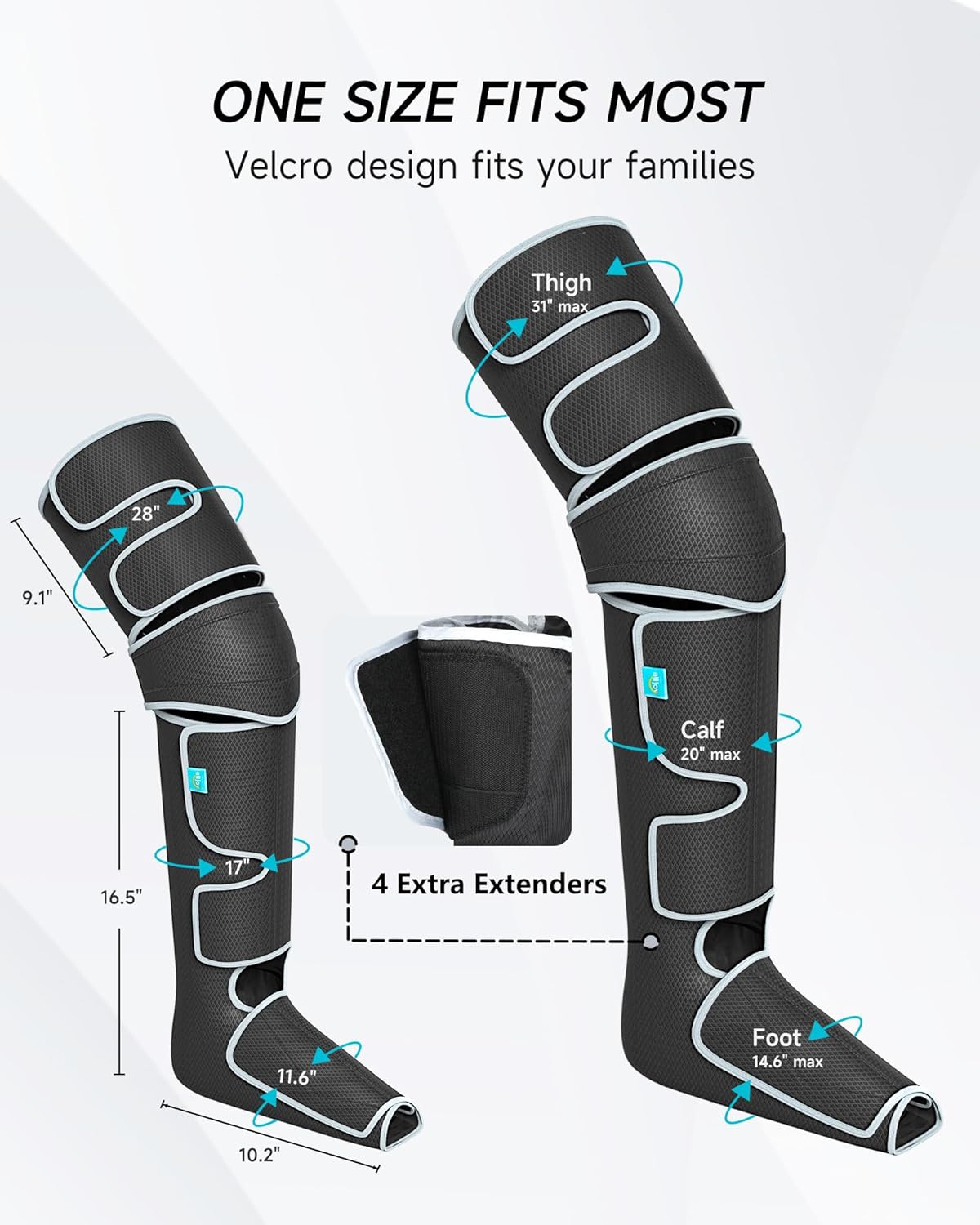 ALLJOY Leg Massager for Circulation and Pain Relief FSA, Christmas Gifts for Men Women Dad Mom, Leg Massager with Heat and Compression, 2 Heat 5 Modes 4 Intensities 4 Extenders
