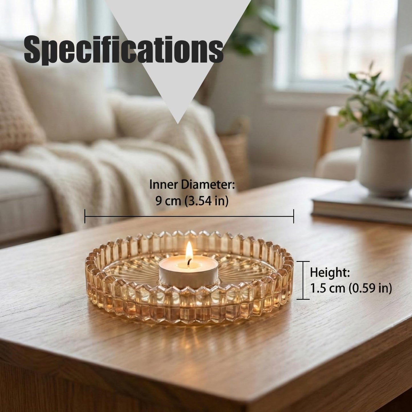 3PCS Amber Ribbed Glass Jewelry Tray, Coasters & Pillar Candle Holders