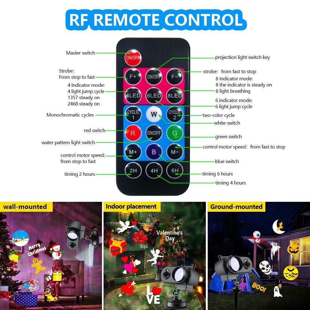 Decorative Lighting Projectors Outdoor, Chirstmas LED Projection Lamp with Remote Control & Timer Function for Xmas Holiday Party Garden Patio Decoration