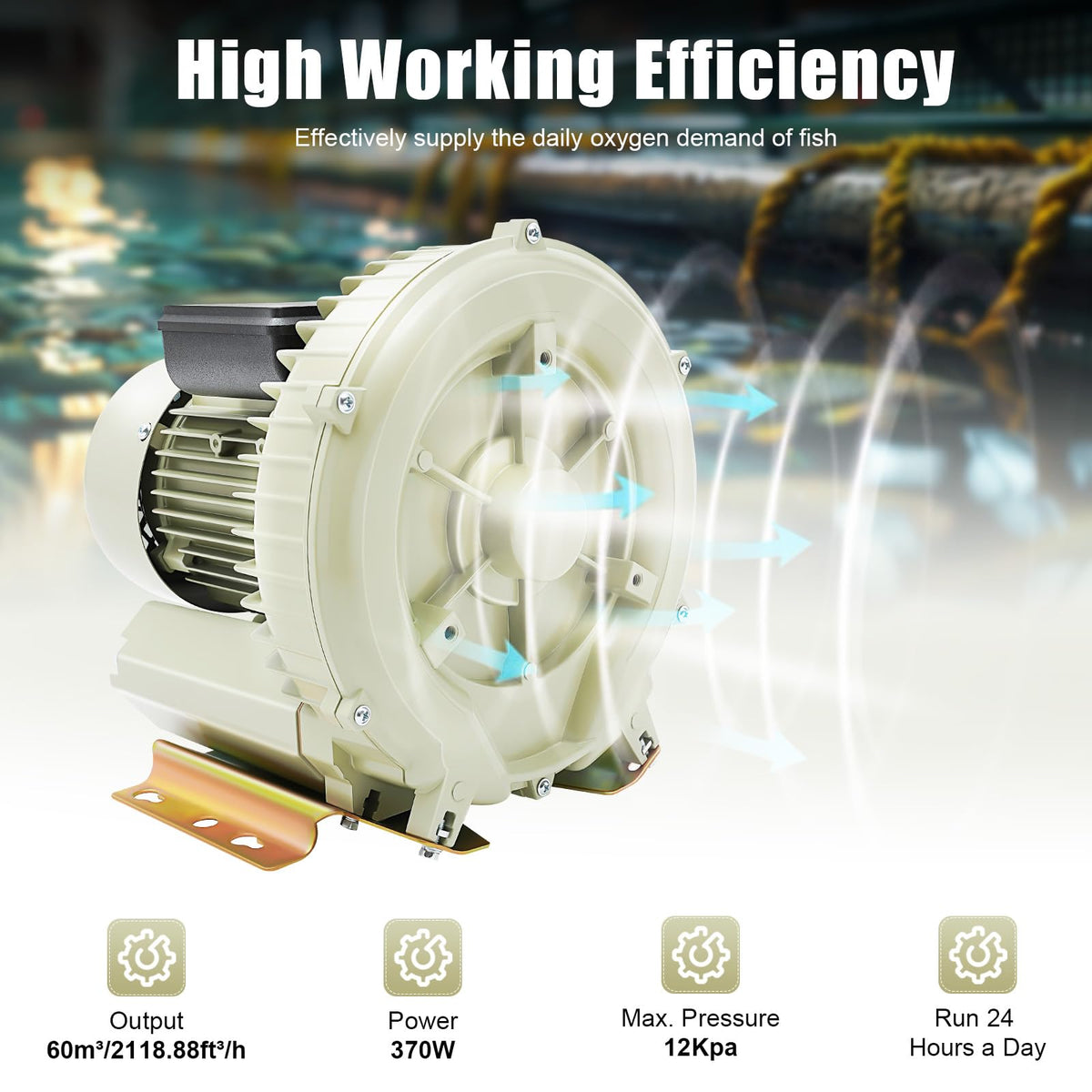 Air Pump Blower, 110V 370W Industrial Aquaculture Pond Fish Tank Vortex Air Blower Pump 12KPa High Pressure Industrial Air Pump Blower Oxygen Aerator for Liquid Filling Machine