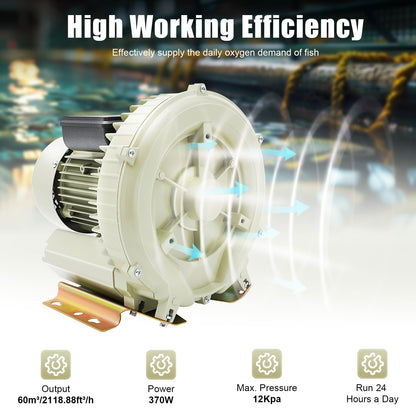 Air Pump Blower, 110V 370W Industrial Aquaculture Pond Fish Tank Vortex Air Blower Pump 12KPa High Pressure Industrial Air Pump Blower Oxygen Aerator for Liquid Filling Machine