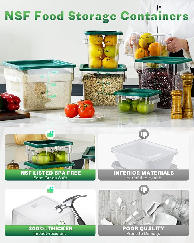8QT Clear Food Storage Containers: 2 PCS NSF Food Storage Containers