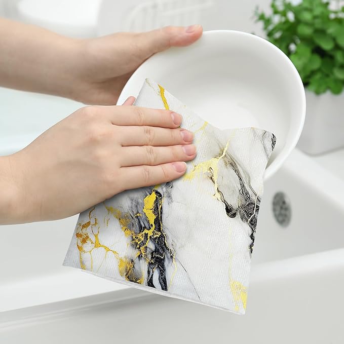 Black Gold Kitchen Towel Set of 2, Soft Absorbent Decorative Hand Towels Tea