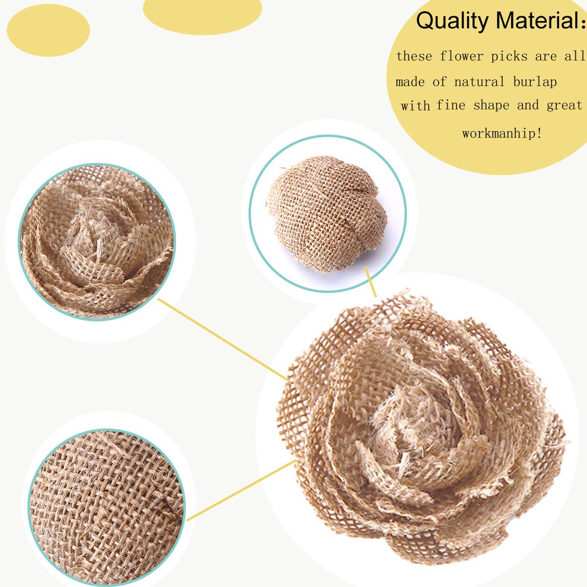 CCINEE Natural Burlap Flowers Assorted Handmade Burlap Rose for Wedding Decoration and Floral Crafts Making, Pack of 18