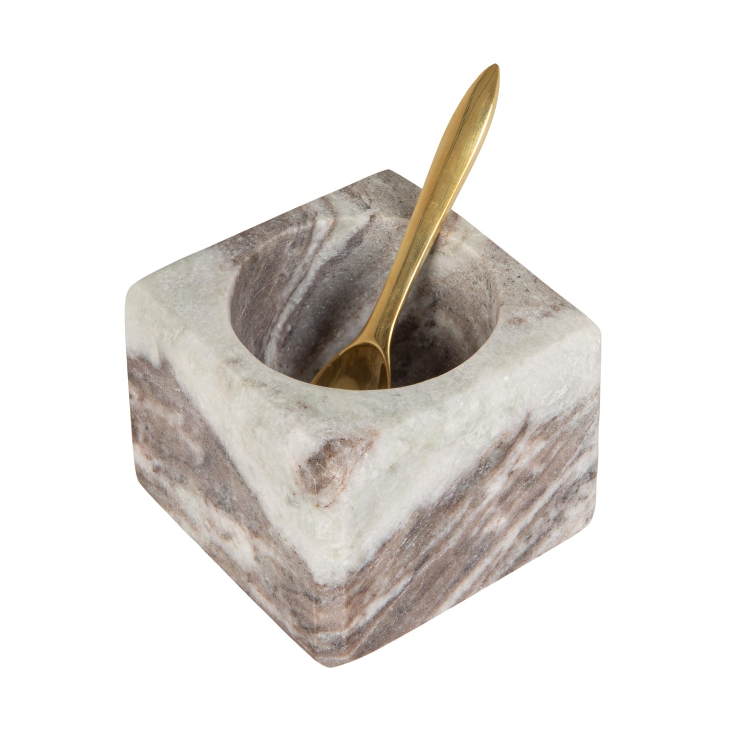 Creative Co-Op Square Marble Bowl with Stainless Steel Spoon, Brown
