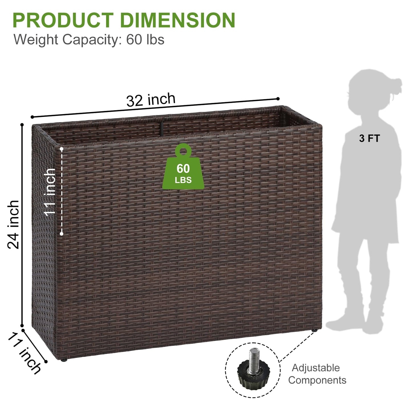 LEWIS&WAYNE Tall Planters for Outdoor Plants Handmade Wicker Large Rectangular Block Planter Box with Removable Liners Modern Planter for Indoor Outdoor Patio Deck - Brown