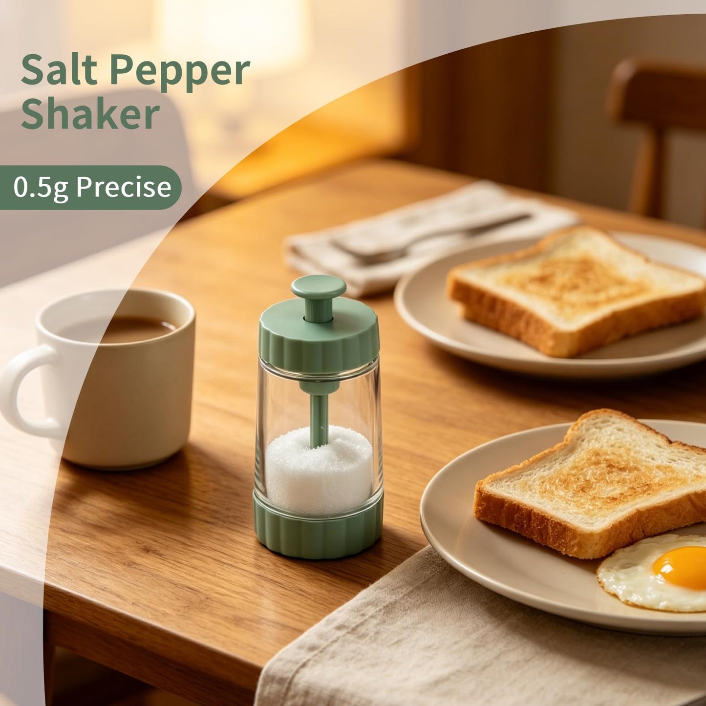 Measuring Seasoning Bottle, 2 Pack Quantitative Salt Shakers 0.5g Precise Quantitative Seasoning Bottle Salt Pepper Shaker Set for Kitchen (Green)