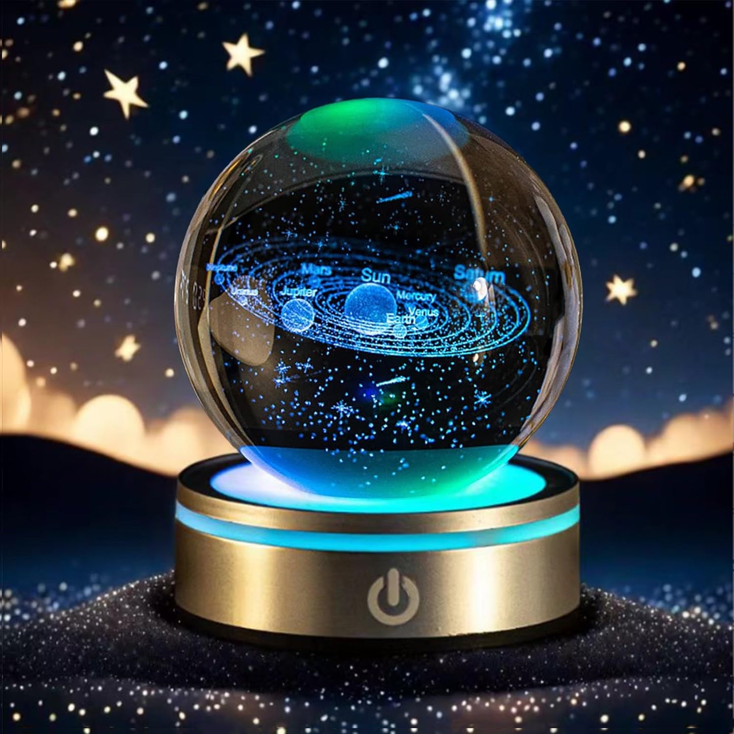 QIANCHANG Solar System 3D Crystal Ball with LED Stand, 80mm Galaxy Model Decor Glass Sphere Lamp Night Light, Space Universe Astronomy Gifts for Women Men Mom Kids