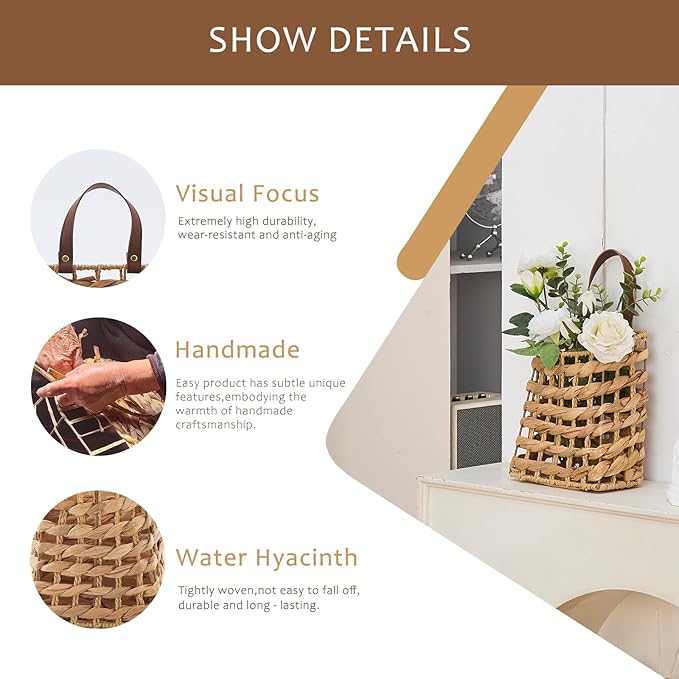 Wall Hanging Basket Decorative Boho Mounted Organizer Dried Flower Plants Front
