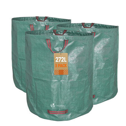 VOUNOT® Set of 3 Garden Waste Bags, 272 L Heavy Duty Reusable Garden Refuse Bags with Handles, Green