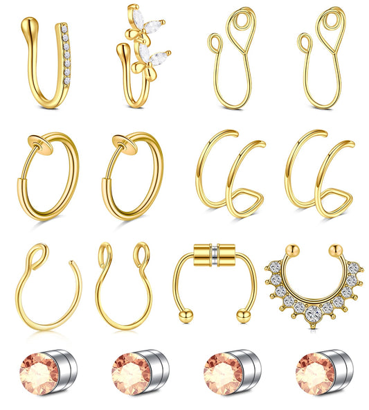 D.Bella Fake Nose Ring Gold Fake Nose Rings for Women Fake Septum Nose Hoop Fake Nose Piercing Clip On Faux Nose Ring Fake Nose Earrings for Non Piercing