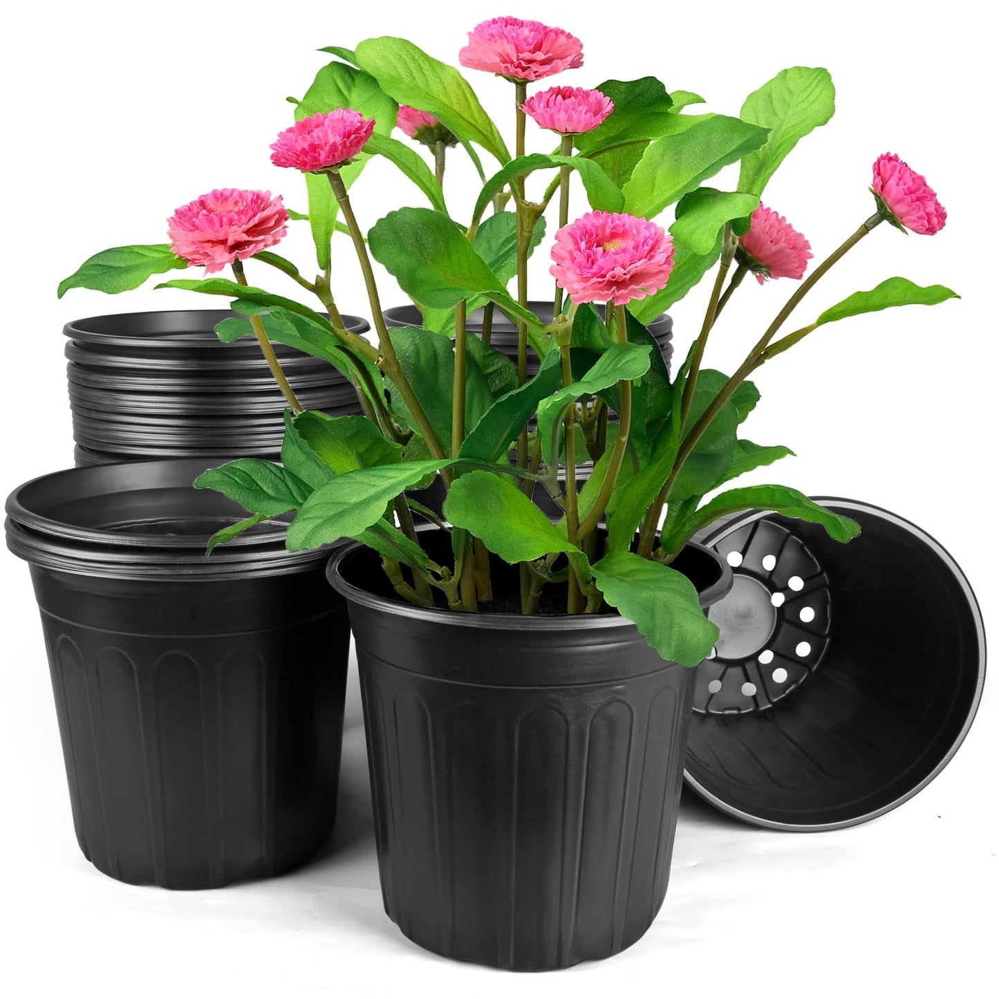 HQAUT 5 Gallon Pots for Plants, 11.4 Inch Gallon Nursery Pots with Drainage Holes, 5 Gallon Plastic Plant Pots for Cuttings, Seeding, Succulents, Transplanting
