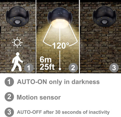 BIGLIGHT Wireless Motion Sensor Floodlight - Outdoor Spotlight, 200 Lumens, Waterproof, Rotatable Wall Light for Driveway, Hallway