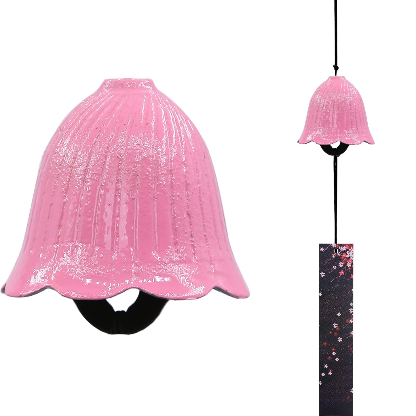 A.F.N.A.L Japanese Wind Chime Cast-Iron Outdoor Ornament for Garden, Patio & Balcony, Hanging Metal Wind-Bell Decoration Gift, Blessing Pendant Windchimes & PVC Wind-Catcher, Pink Flower
