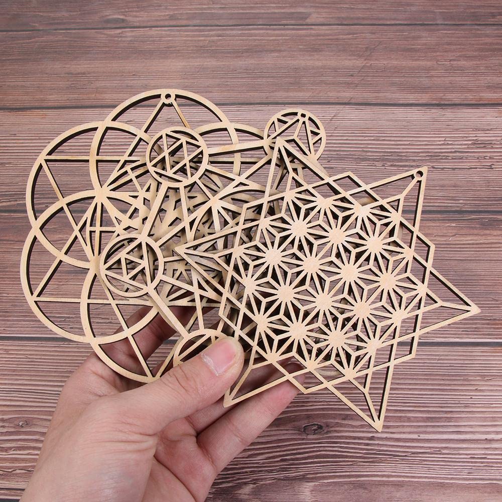 HomeSoGood 3Pcs Crystal Grid Board Sacred Geometry Wall Art Set Metatron Cube, Home Decor Handmade Coasters Craft Making Ornament