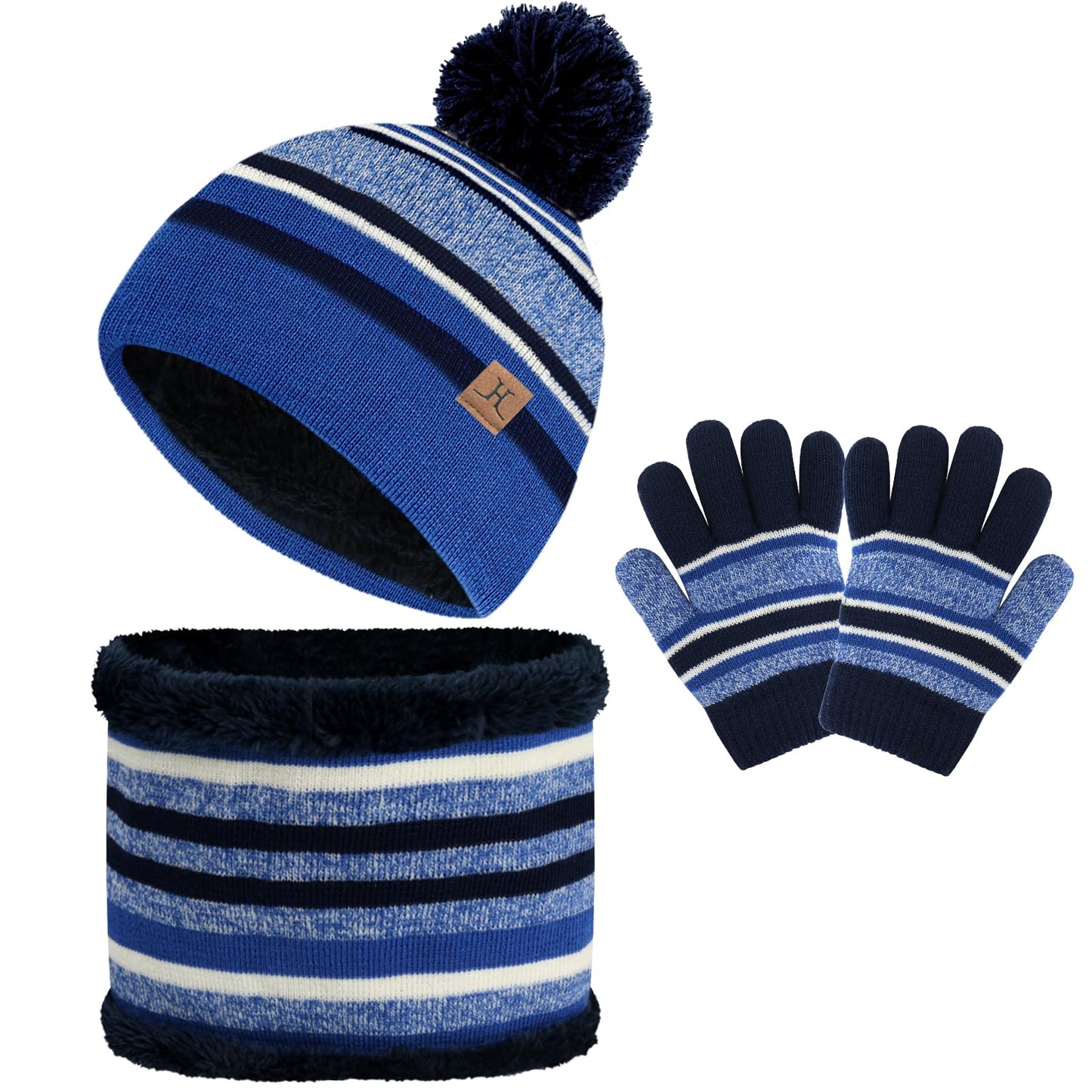 Kids Winter Hat Scarf Gloves Set, Kids Toddler Knit Warm Beanie Hat Scarf Gloves Set with Fleece Lined for 3-8 Year Old