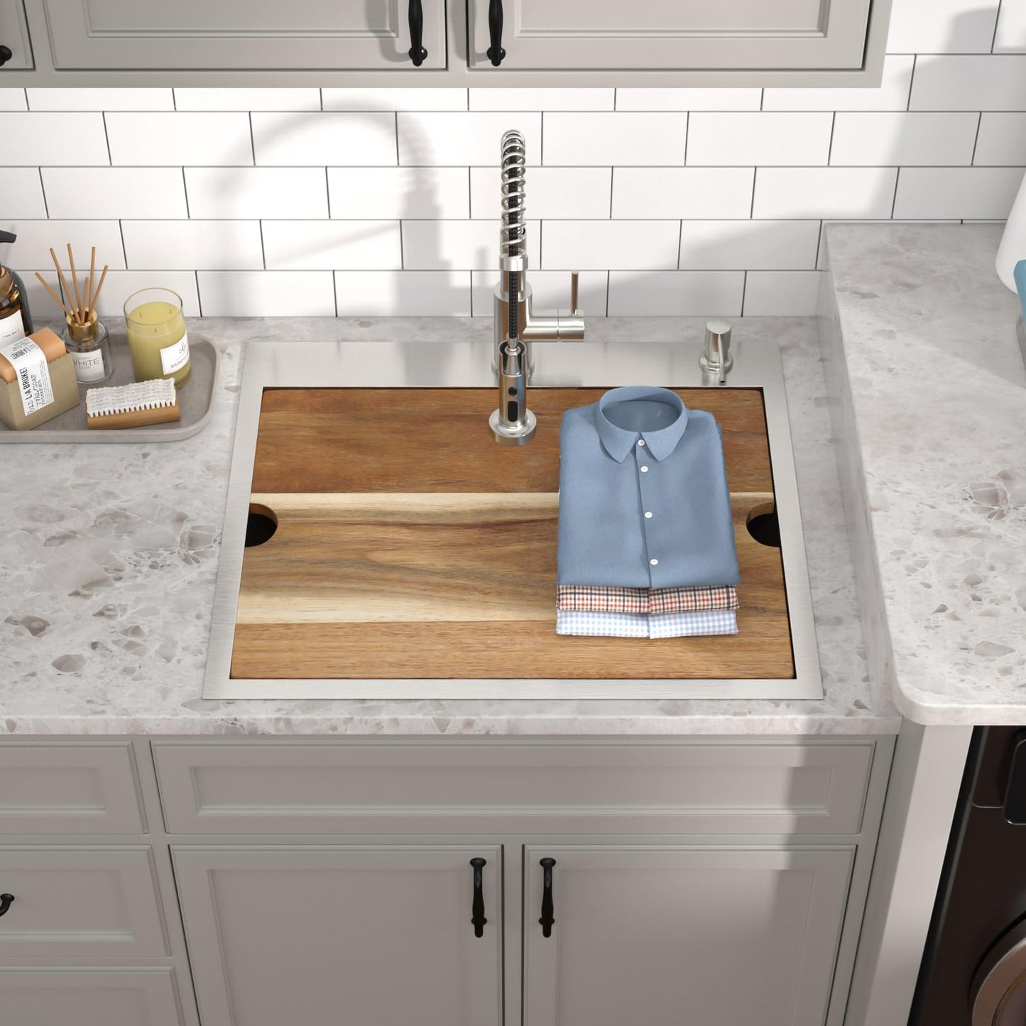 Talllor 25 Inch Drop In Laundry Sink with Faucet - 12" Deep Workstation 16 Gauge T-304 Stainless Steel Single Bowl Utility Sink with All-In One Accessories for Laundry Room, Outdoor, Garage #TLT-0063